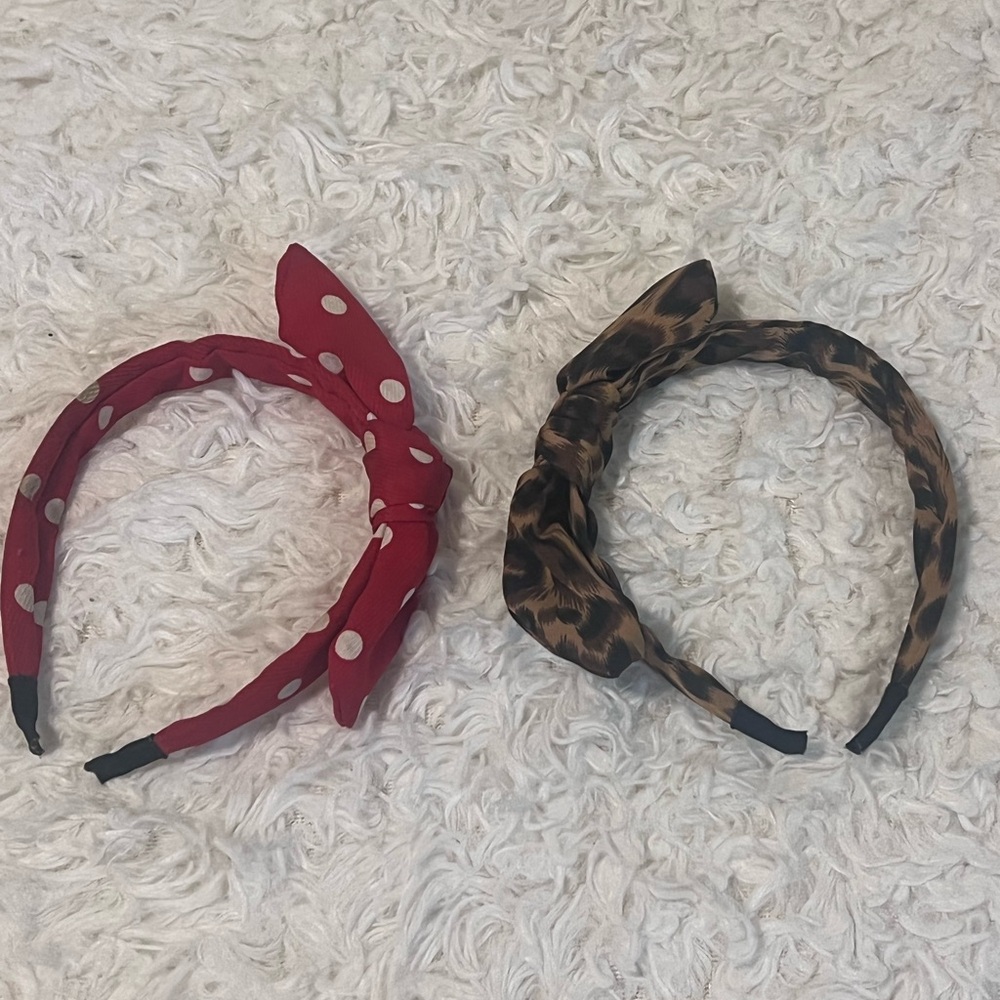 Kids Red Polka Dot & Leopard Print Knot Headbands